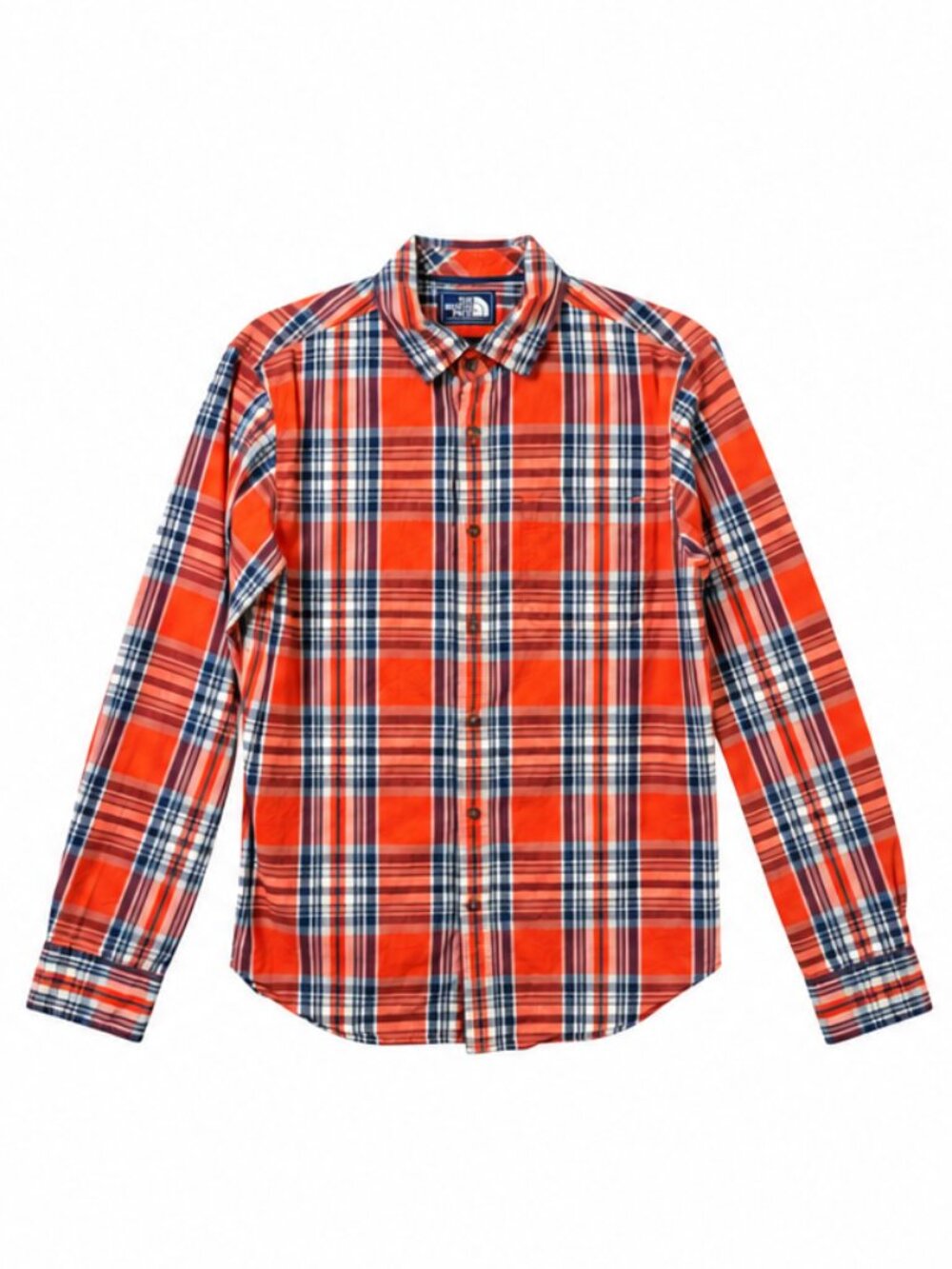 The North Face Plaid Cotton Button Up Shirt Orange Navy Size S